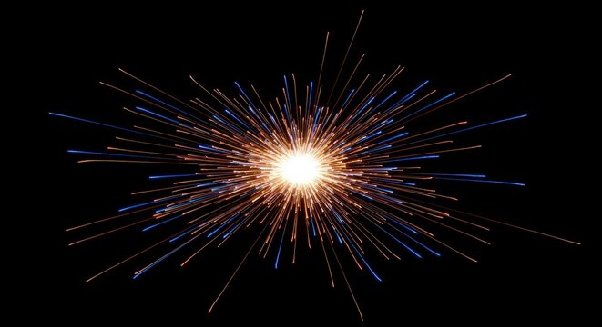 Bursting radial lines with glowing center on black ground