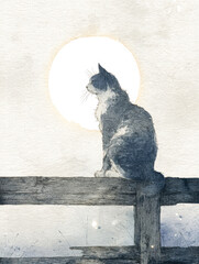 Cat Silhouetted Against a Full Moon