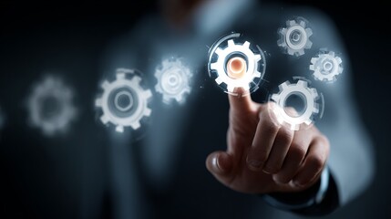 Fototapeta premium Businessman Interacting with Virtual Automation Icons