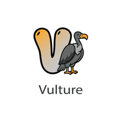 Letter V Animal Alphabet Kids with Vulture Bird
