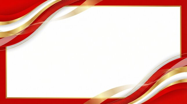 Red and gold abstract wavy border with white copy space background