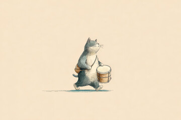Charming Cat Character Playing a Drum