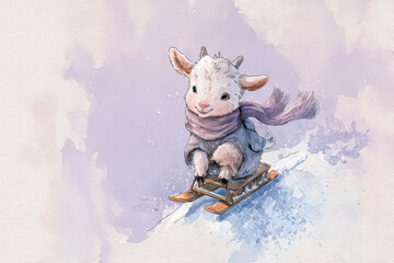 Adorable Goat Sledding in Winter Wonderland