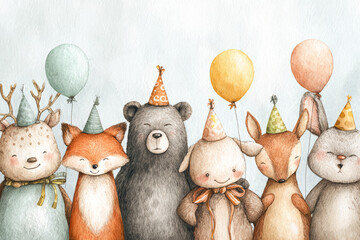 Cute Woodland Animals Celebrating a Birthday Party