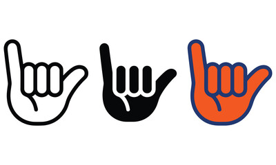 Obraz premium Collection of hand gesture icons forming shaka symbol in various styles and colors for use in digital media and design projects representing positivity and relaxation.