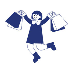 Happy Girl Holding Shopping Bags Illustration.