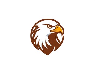 Obraz premium Eagle head logo in circle frame. Brown & white illustration, fierce gaze, beak
