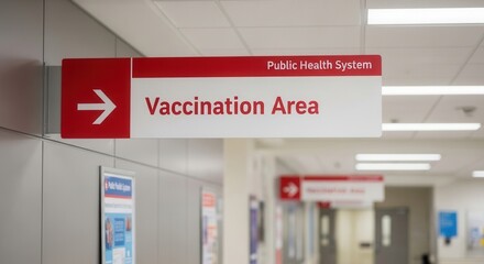Vaccination Area Directional Sign in Hospital Indicates Public Health System Service