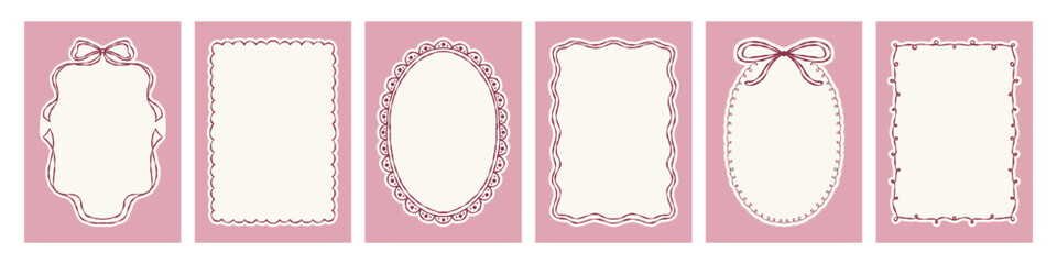 Elegant simple hand drawn banner set with vintage oval and rectangle lace ink frames. Perfect for girl baby shower party, Valentine card, barchelorette party design.