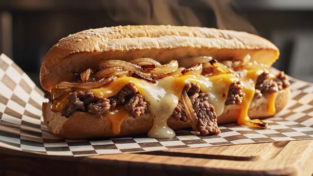 Loaded cheesesteak with caramelized onions & melted cheese