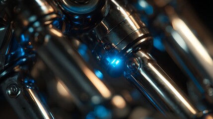 Fototapeta premium Close-Up of Metallic Robotic Components with Blue Light