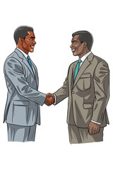 Professional Business Handshake Between Two Successful Men Illustration.Two confident businessmen in suits shaking hands. Partnership agreement, professional cooperation, trust, corporate successful.