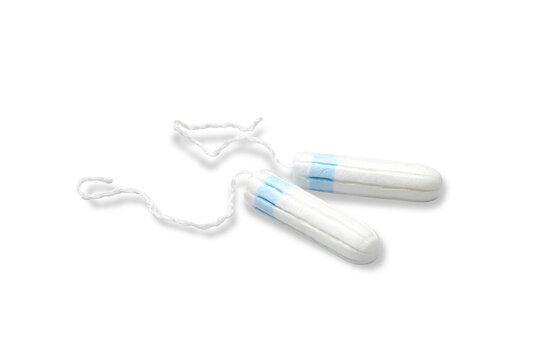 Two tampons laid out for menstrual care and hygiene, isolated, PNG
