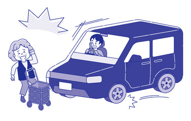 交通事故に遭うシニア女性のイラスト 1C