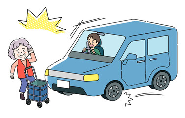 交通事故に遭うシニア女性のイラスト 4C