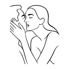 Dibujo con líneas de una pareja romántica desnuda besándose. Novio y novia enamorados para tarjetas y felicitaciones de San Valentín  © teracreonte