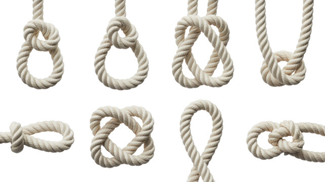 Various knots on ropes rope knots types of knots rope ties isolated on a transparent background