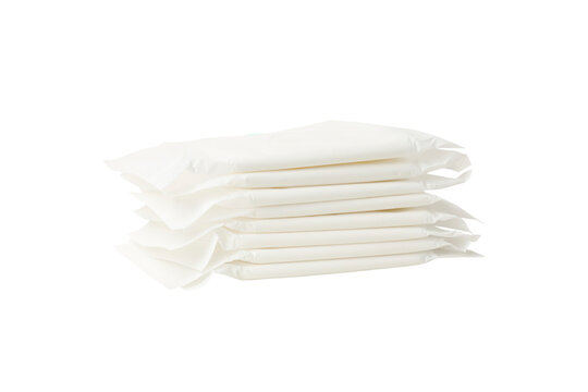 Stack of menstrual care products ready for use, isolated, PNG