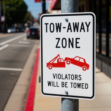 Warning Sign Displaying Impoundment Zone Indicates Immediate Vehicle Removal for Violations
