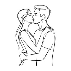 Dibujo con líneas de una pareja romántica besándose. Novio y novia enamorados para tarjetas y felicitaciones de San Valentín  © teracreonte