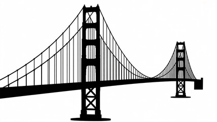 Obraz premium Black Silhouette of the Golden Gate Bridge with Suspension Cables and Towers on White Background