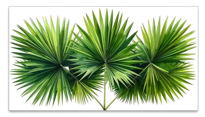 Three Green Palm Leaves Isolated White.
