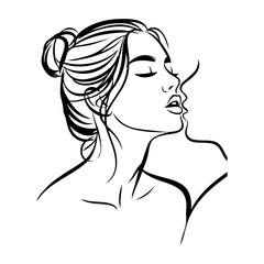 Dibujo con líneas de una pareja lesbiana romántica desnuda besándose. Novias enamoradas para tarjetas y felicitaciones de San Valentín © teracreonte