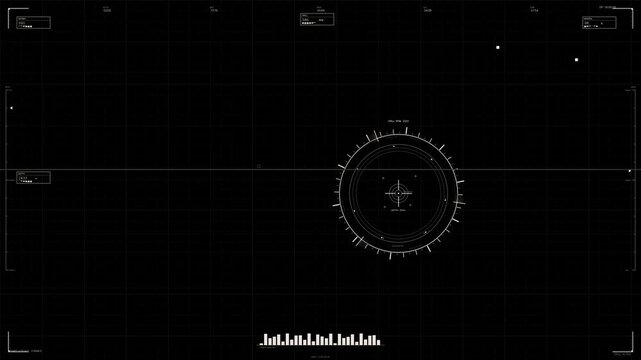 A hud animation shows a design for web designers in a sci fi space. The animation includes data points and graphs relevant to digital design on a dark background.