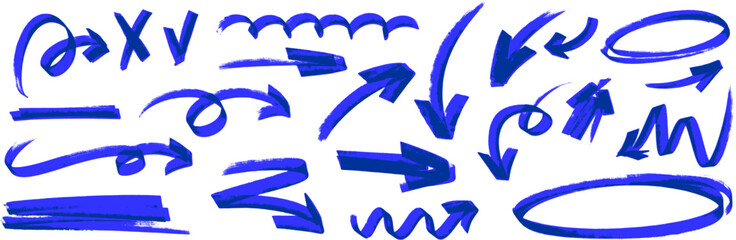 Fototapeta na wymiar Creative underline and arrow doodles with highlight marker strokes, bold underline and arrow on paper, vivid highlight marker circle and pen line shapes.