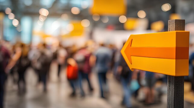 Navigational Guide: A directional sign, a beacon of clarity and guidance, points the way amidst the bustling environment of an event or gathering.