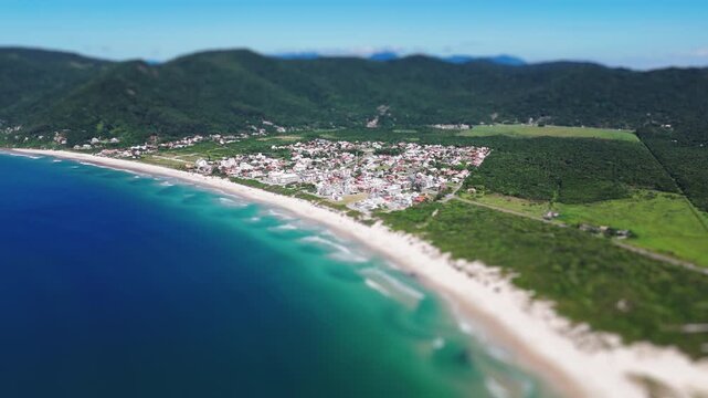 Aerial view of the Brazilian beach of Acores, Santa Catarina island, Florianopolis.