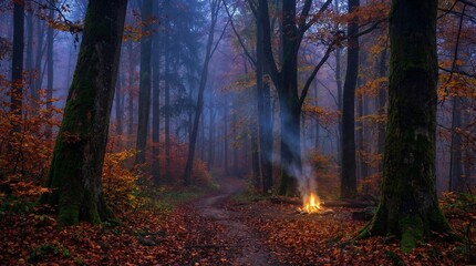 Obraz premium autumn forest in the morning