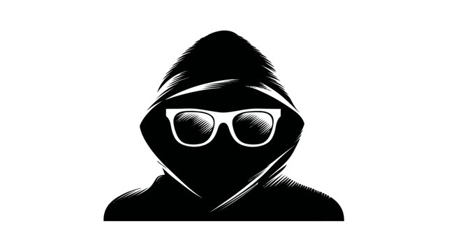 Silhouetted figure wearing a hoodie and sunglasses, creating a sense of mystery