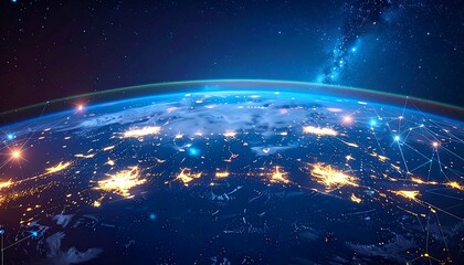 Earth from Space at Night with City Lights.