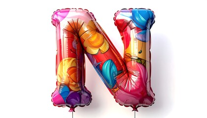 Colorful Letter N Balloons Isolated White.