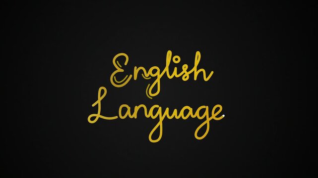 English language One line continuous animated typography intro outro animation video, hand drawn calligraphy lettering monoline vintage text on background, handwriting gold golden type on black backdr