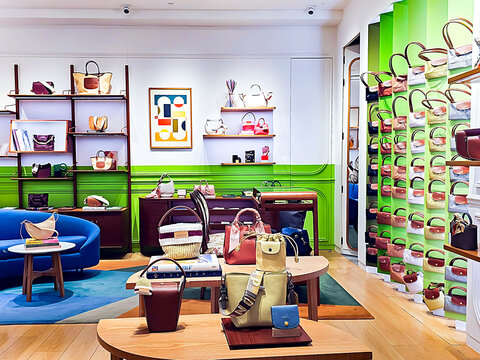 Vietnam, Ho Chi Minh City, December 23, 2025: Display with bags Longchamp is a French leather goods company in a Saigon shopping center. Ho Chi Minh City, Vietnam.