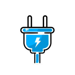 Obraz premium Blue electric plug with lightning bolt, power connection and energy concept, vector illustration