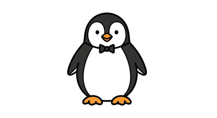 Fototapeta premium Cute Cartoon Penguin Wearing a Bowtie Adorable Antarctic Animal Character Illustration