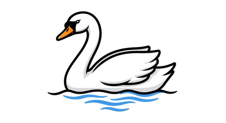 Fototapeta premium Graceful White Swan Floating on Rippling Blue Water Elegant Bird Illustration