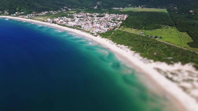 Aerial view of the Brazilian beach of Acores, Santa Catarina island, Florianopolis.