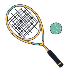 Hand drawn tennis racket and ball. Sport workout concept. Flat isolated vector illustration.