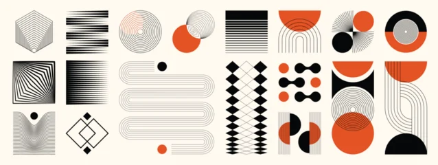 Selbstklebende Fototapeten Marienkäfer Hand drawn abstract minimal element mid century vector set. Aesthetic contemporary stripe line art, geometric shape in monochrome. Art form design for wall art, decoration, wallpaper.  © TWINS DESIGN STUDIO