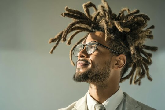 Stylish man with dreadlocks wearing glasses