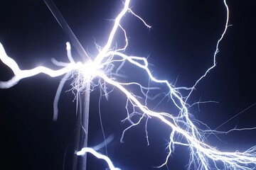 Fototapeta premium Dramatic lightning bolt with electric blue discharge