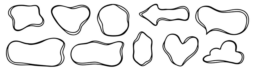 Obraz premium Hand drawn organic frames with wavy and curvy lines. These irregular shapes work as text frames, bubbles or abstract boxes for playful and modern designs.