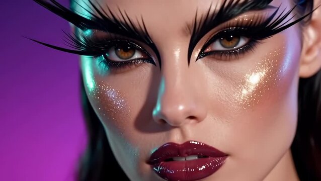Bold Makeup Close-Up with Dramatic Eyelashes on Female Model