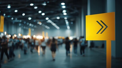 Obraz premium Navigating the Path Forward: A directional sign points the way in a bustling convention center, guiding attendees through an important event. 