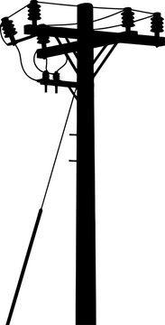Utility pole figure with support guy wire and multiple cables