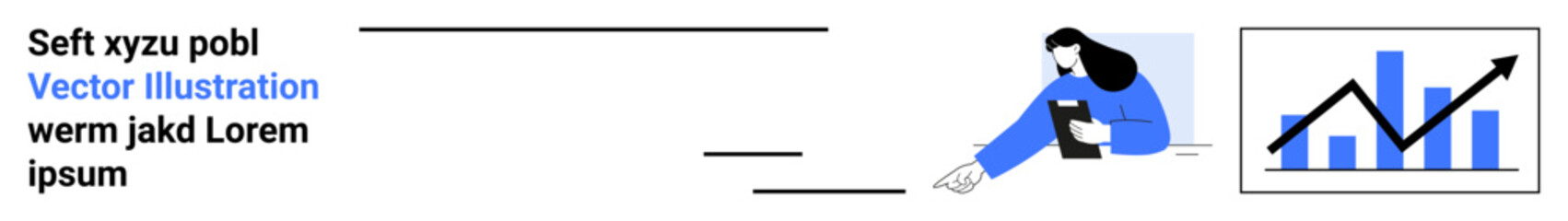 Business development, investment trends, data analysis, online productivity, strategy planning, market growth. Woman engaging with smartphone and upward graph. Business development and investment